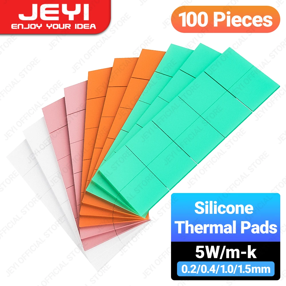 JEYI 100er-Pack wärmeleitende Silikonpads, M.2 SSD NVMe NGFF Thermal Pad für PC Laptop Kühlkörper/GPU/CPU/LED-Grafikkarte Image