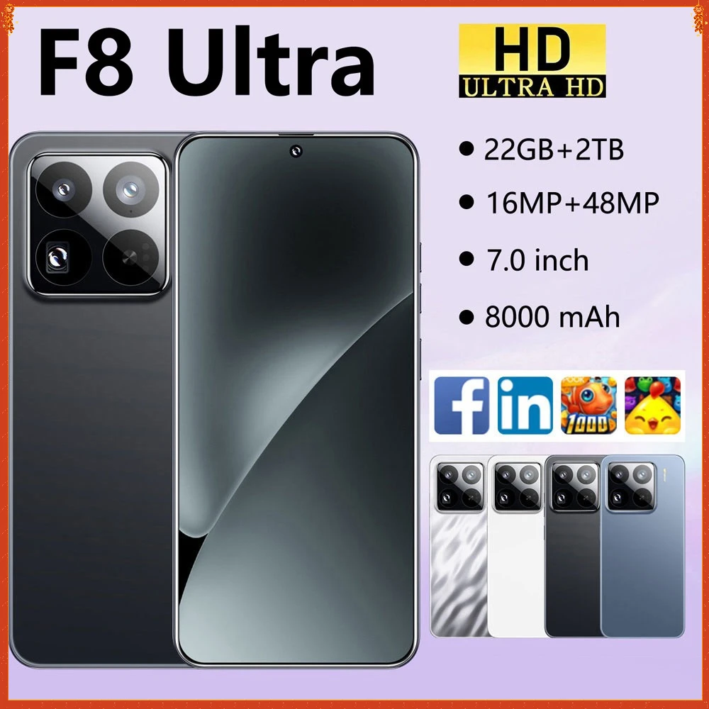Neues F8 Ultra 7,0 Zoll Handy 4G 5G Smartphone Android 22G+2TB Dual SIM Karte 8000mAh Mobiltelefone entsperrt Globale Version Image