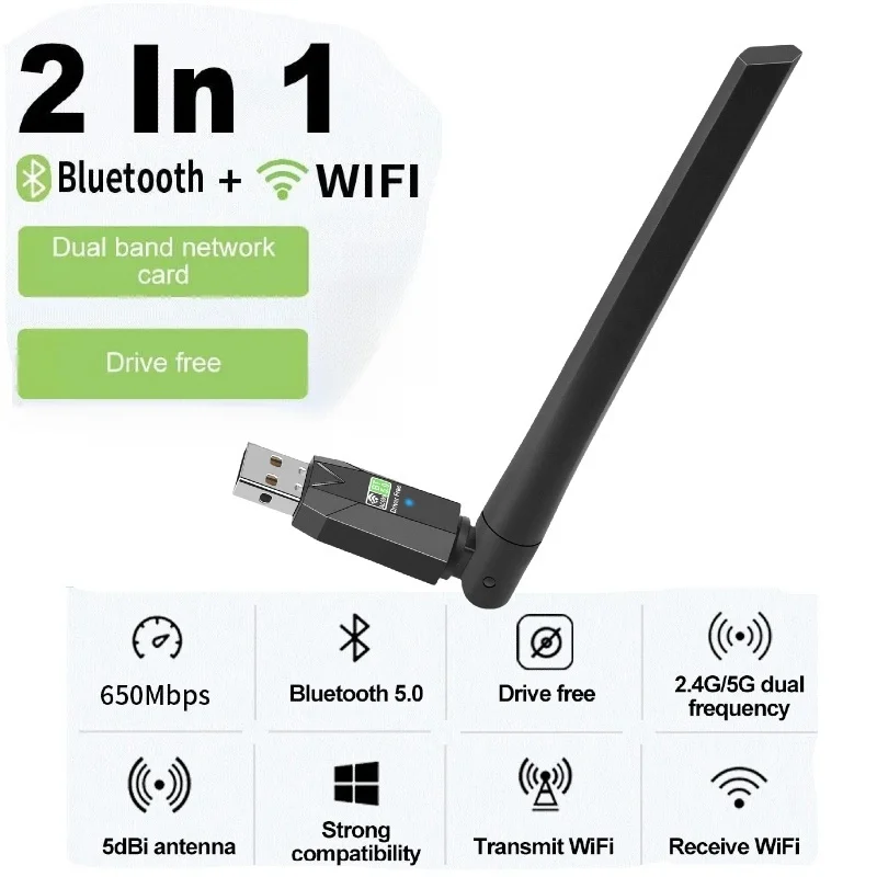 600 Mbit/s USB WiFi Bluetooth 5.0 Adapter 2,4 G 5 GHz Wi-Fi Antenne Dual Band 802.11ac Mini Wireless Computer Netzwerkkarte Empfänger Image
