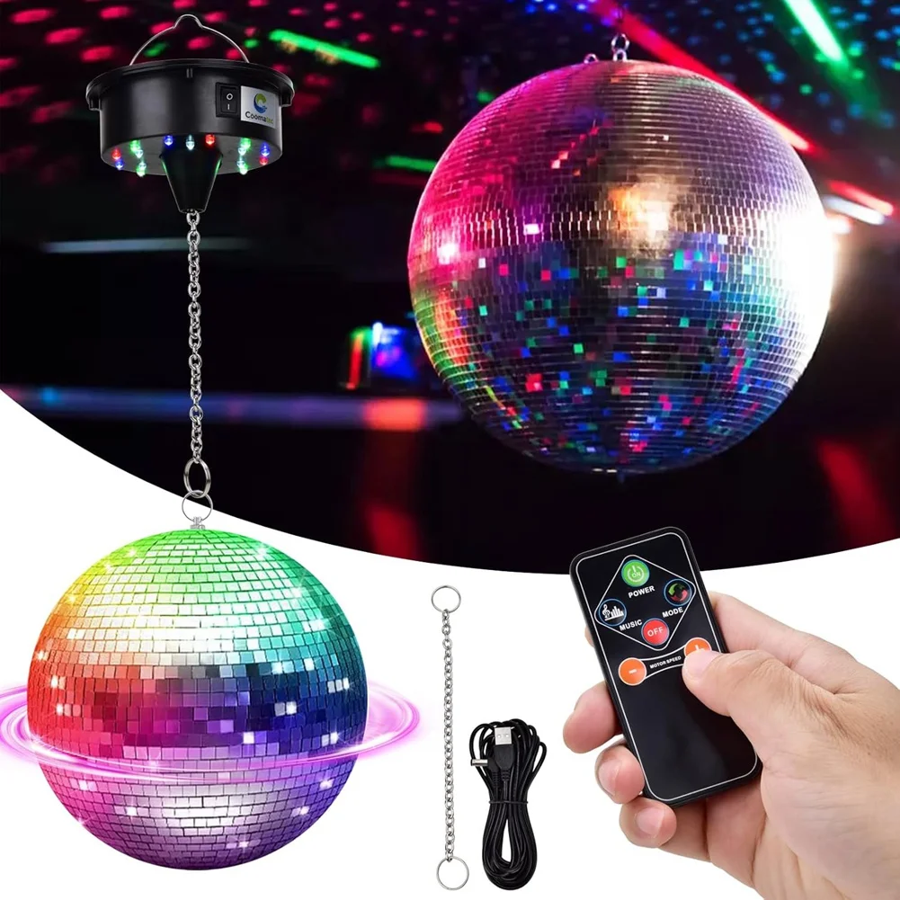 Rotierende Disco-Kugelmotorbeleuchtung von besserer Qualität mit Fernbedienung, 18 LEDs für 12 16 20 24-Zoll-Spiegelkugel-Rotator (Kugel nicht im Lieferumfang enthalten).