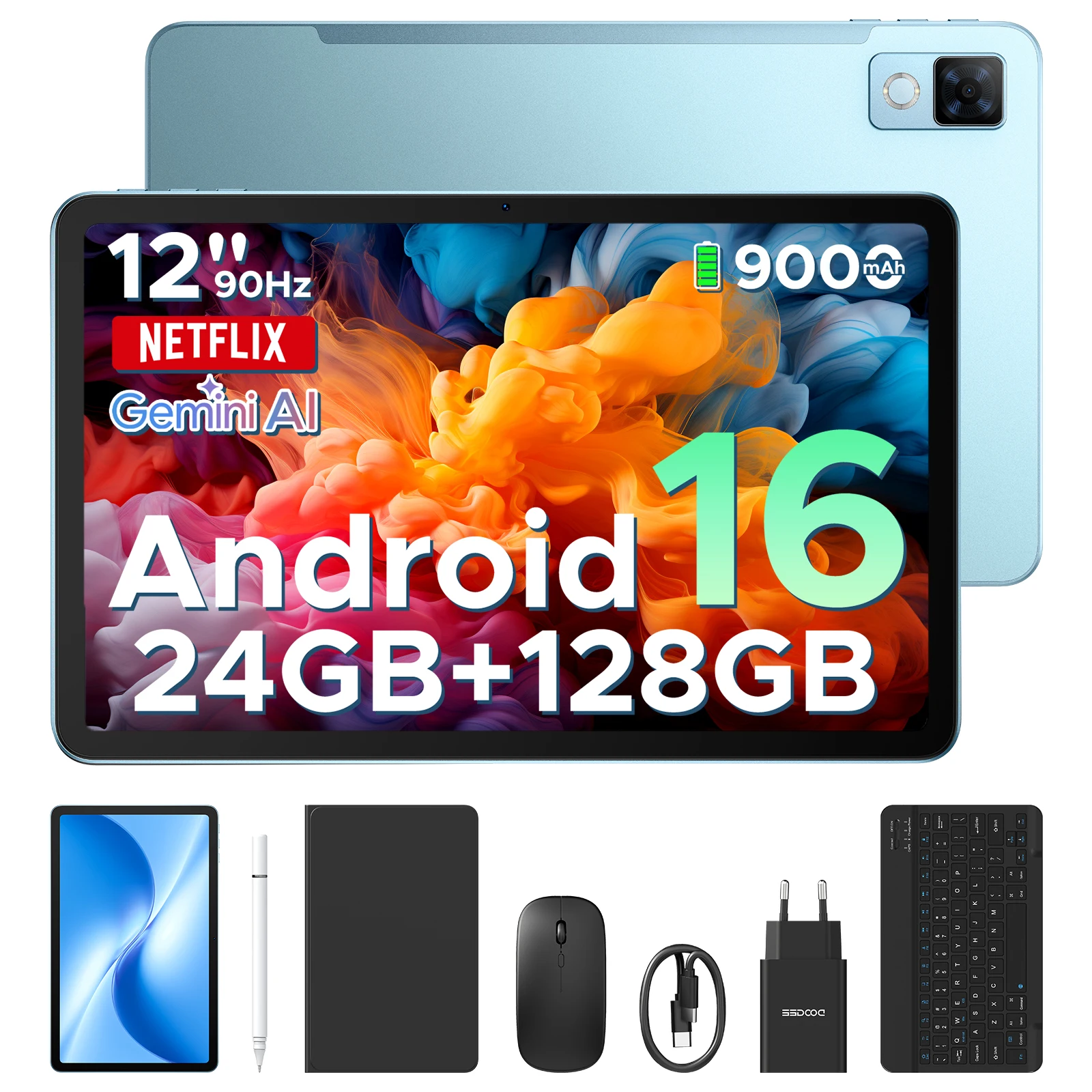 DOOGEE U12 Tablet 12 Zoll Android 16 Gemini AI 12'' FHD+ 90Hz Bildschirm 24GB RAM+128GB 9000mAh Akku 7,8mm Ultradünnes tablet mit tastatur und stift Image