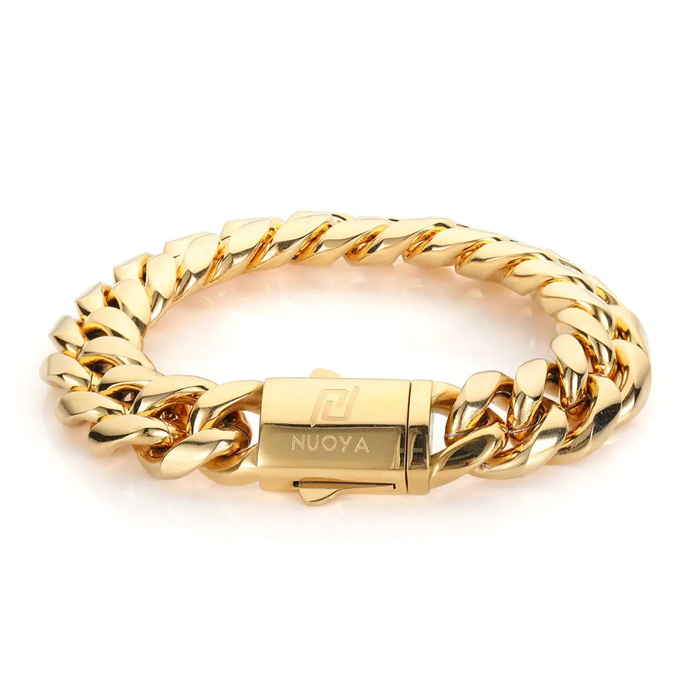 Hip Hop Rock Schmuck Kostenloser Individuelles Logo Name Miami Cuban Link Edelstahl Armband Für Männer Drop Shipping