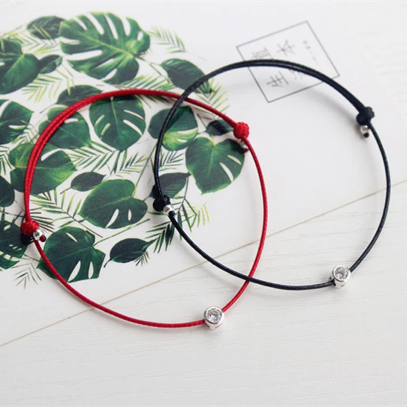 La Monada Minimalistisches rotes Faden-Armband für Hand, 925er-Sterlingsilber, Damen-Seil, roter Faden, Armbänder für Damen, Silber 925 lang