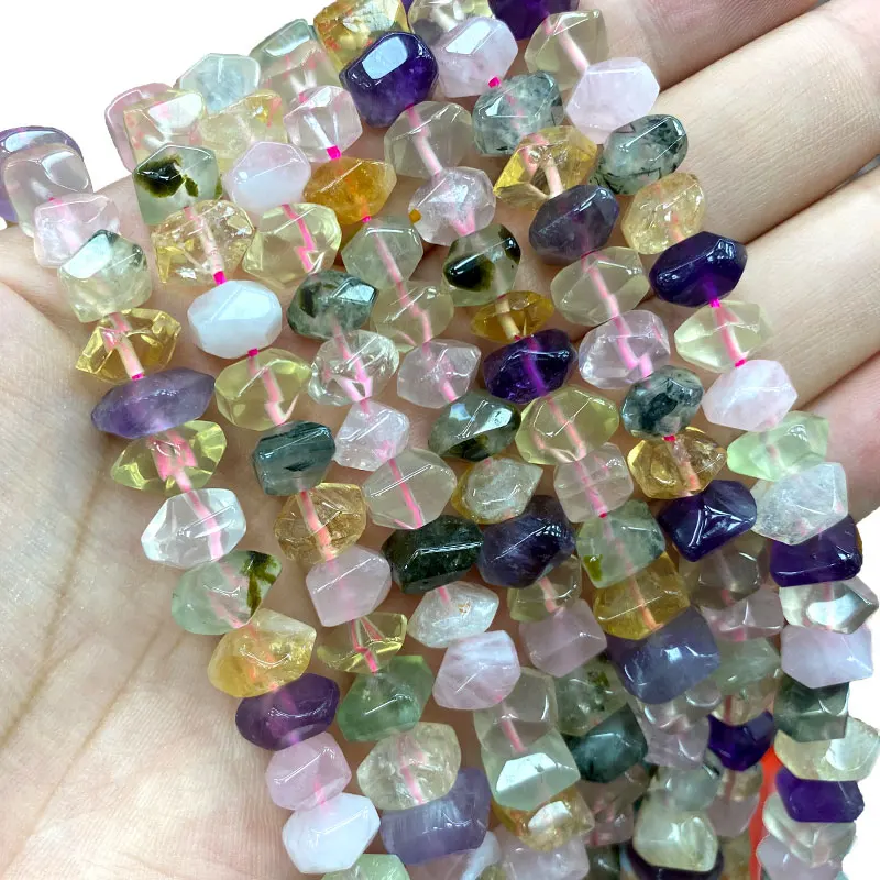 Großhandel 100% Natürliche Amethysten Zitrone Citrines Prehnite Mix Rad Facettierten Stein Perlen Für Schmuck Machen DIY Armband 6-11MM Image