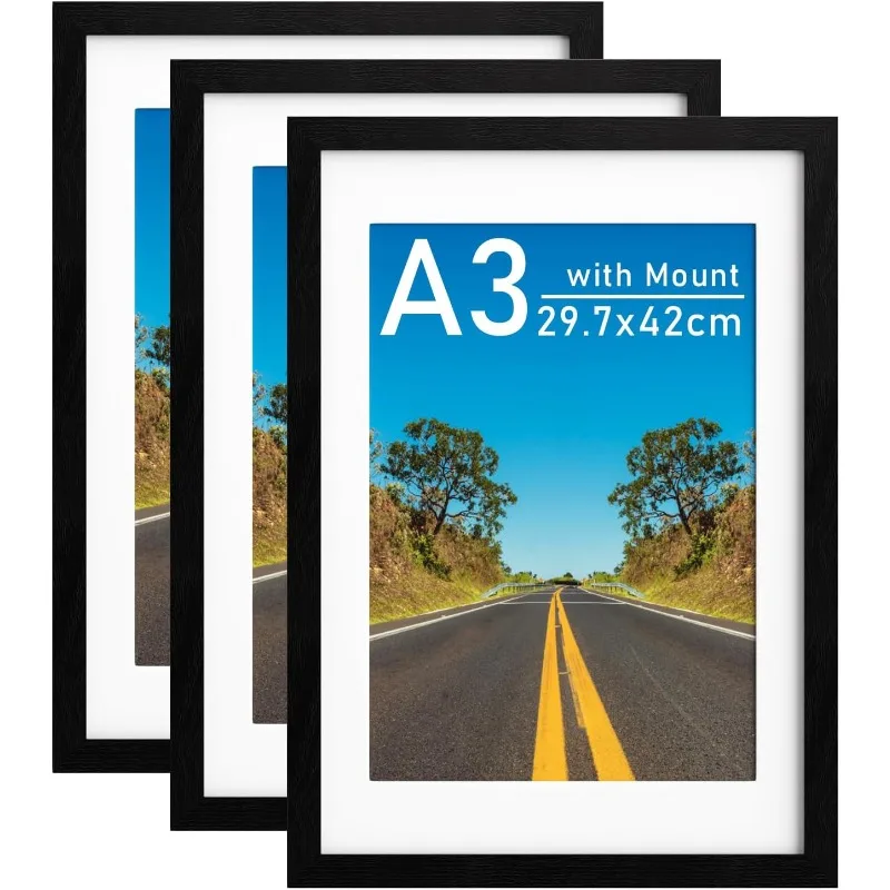 3 Stück A3-Fotorahmen aus Holz zum Aufhängen an der Wand, 29,7 x 42 cm, Bilderrahmenständer für Bilder, Zertifikat, Gedenkgeschenk Image