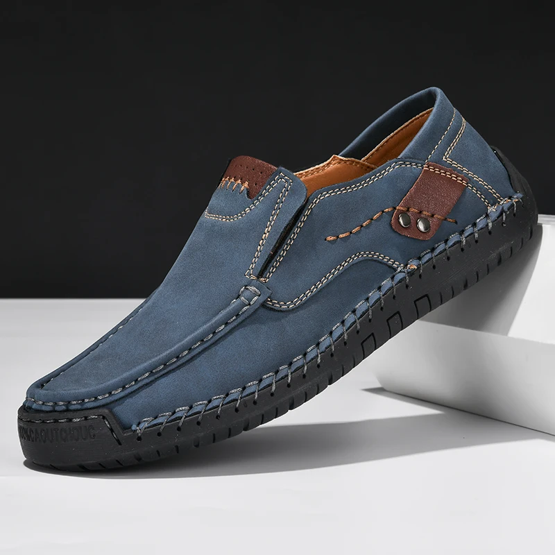 Handgemachte Leder Männer Schuhe Casual Bequeme Slip Auf Loafers Männer Leder Schuhe Wohnungen Mokassins Wanderschuhe Herbst Dropshipping
