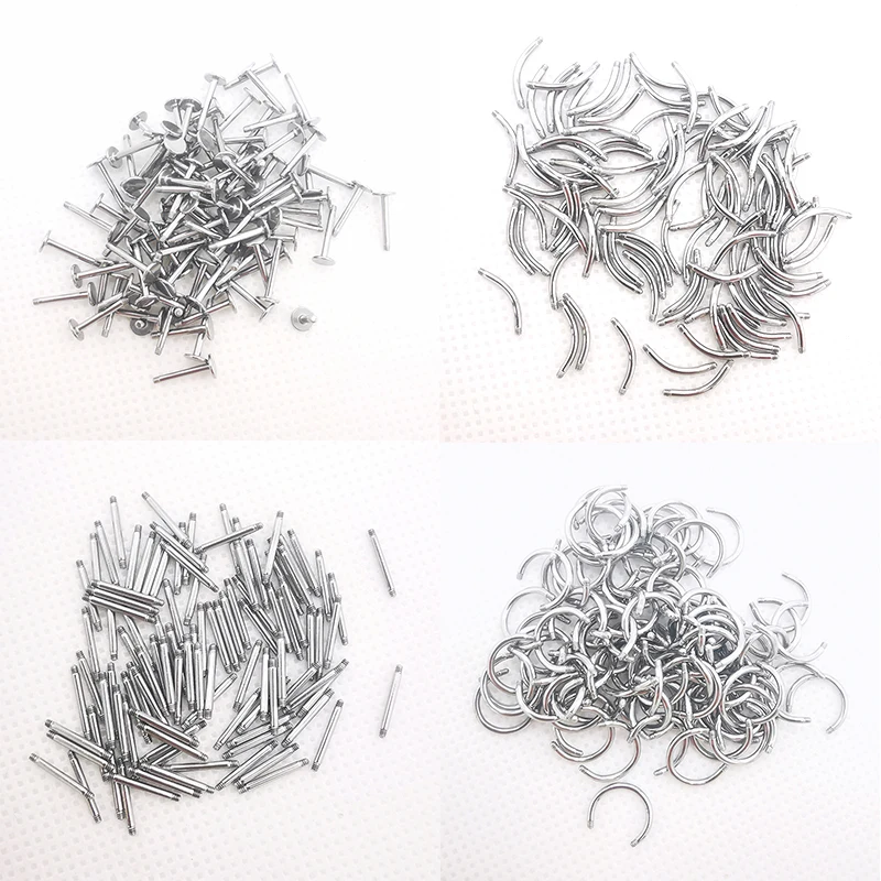 100 Stück Piercing-Aufsätze, Ohr, Nase, Zunge, Lippe, Brauen, Langhantel, Labret, Helix-Ohrstecker, Edelstahl, Körperschmuck für Damen und Herren Image