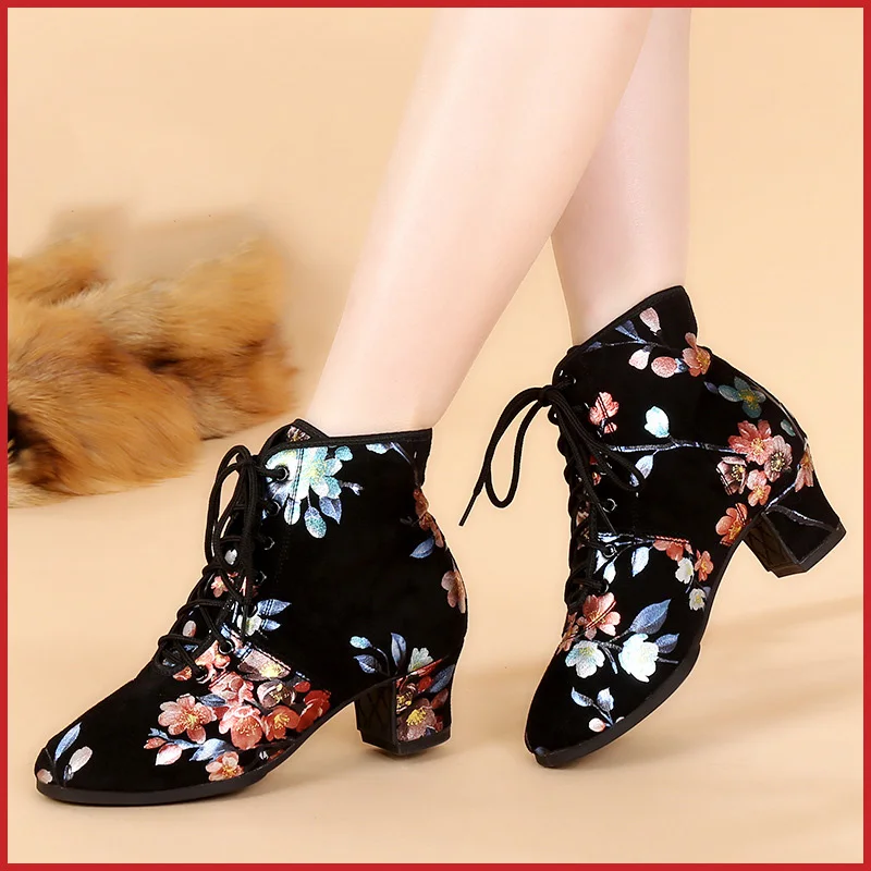 Blumen druck Tanz Stiefel Frauen Jazz Schuhe Hohe Qualität Weiche High Heels frauen Ballsaal Moderne Schuh Damen Tanzen Boot
