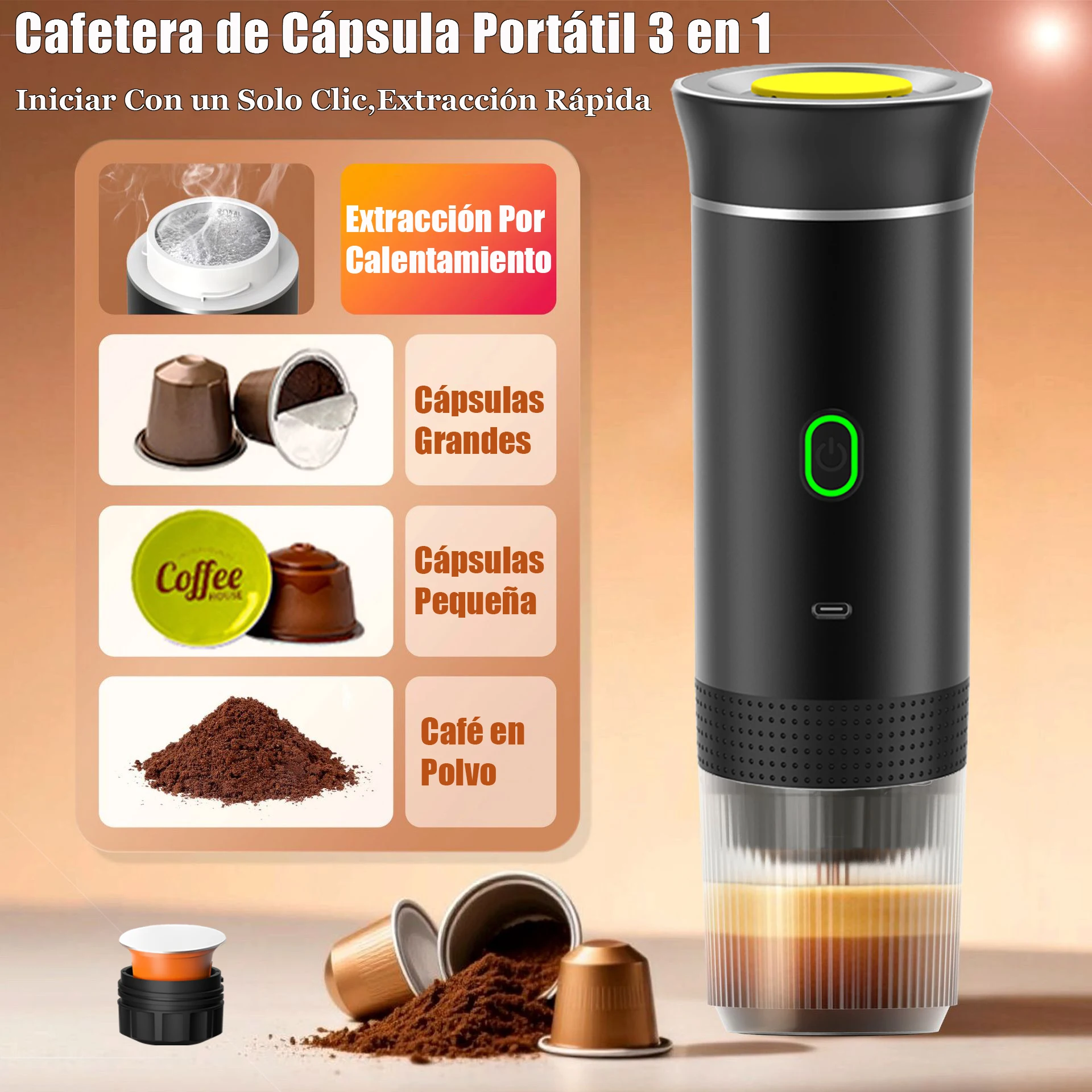 3-in-1 kabellose elektrische tragbare Kapselkaffeemaschine für Auto und Zuhause, Camping, Kaffeemaschine, Kapselpulver, Reise-Espressomaschine Image