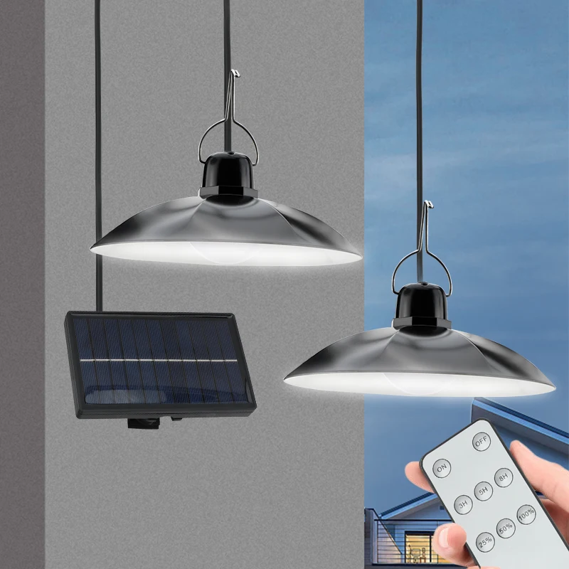 Einzel/Doppel Kopf Solar Anhänger Licht Led Solar Lampe Weißes Licht Mit Fernbedienung Kronleuchter Camping Outdoor Garten