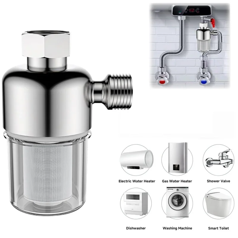 Wiederverwendbarer Wasserfilter aus Edelstahl, Spin-Down-Sedimentfilter für Warmwasserbereiter, Gewinde, Waschmaschine, Spülmaschine, Duscharmatur Image