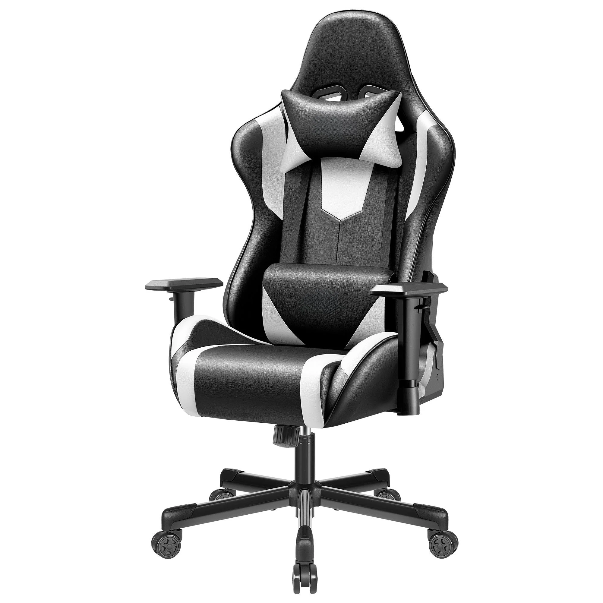 Gaming-Stuhl, ergonomischer Gaming-Stuhl, mehrfach verstellbar, drehbarer Home-Office-Stuhl, Schwarz & Weiß