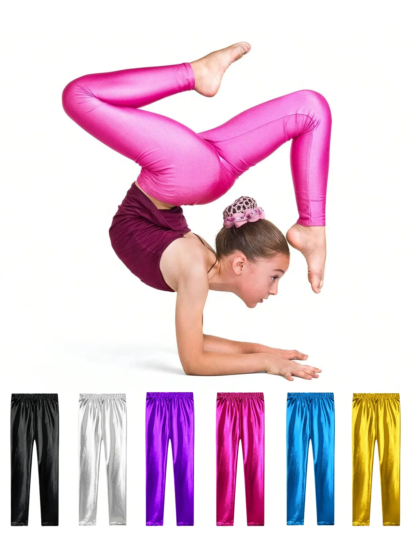 Glow Kinder-Tanzhose, Mädchen-Ballett-Trainings-Leggings mit glitzernder Kinder-Yogahose mit hoher Taille, dehnbare Gymnastikkleidung für Kinder Image