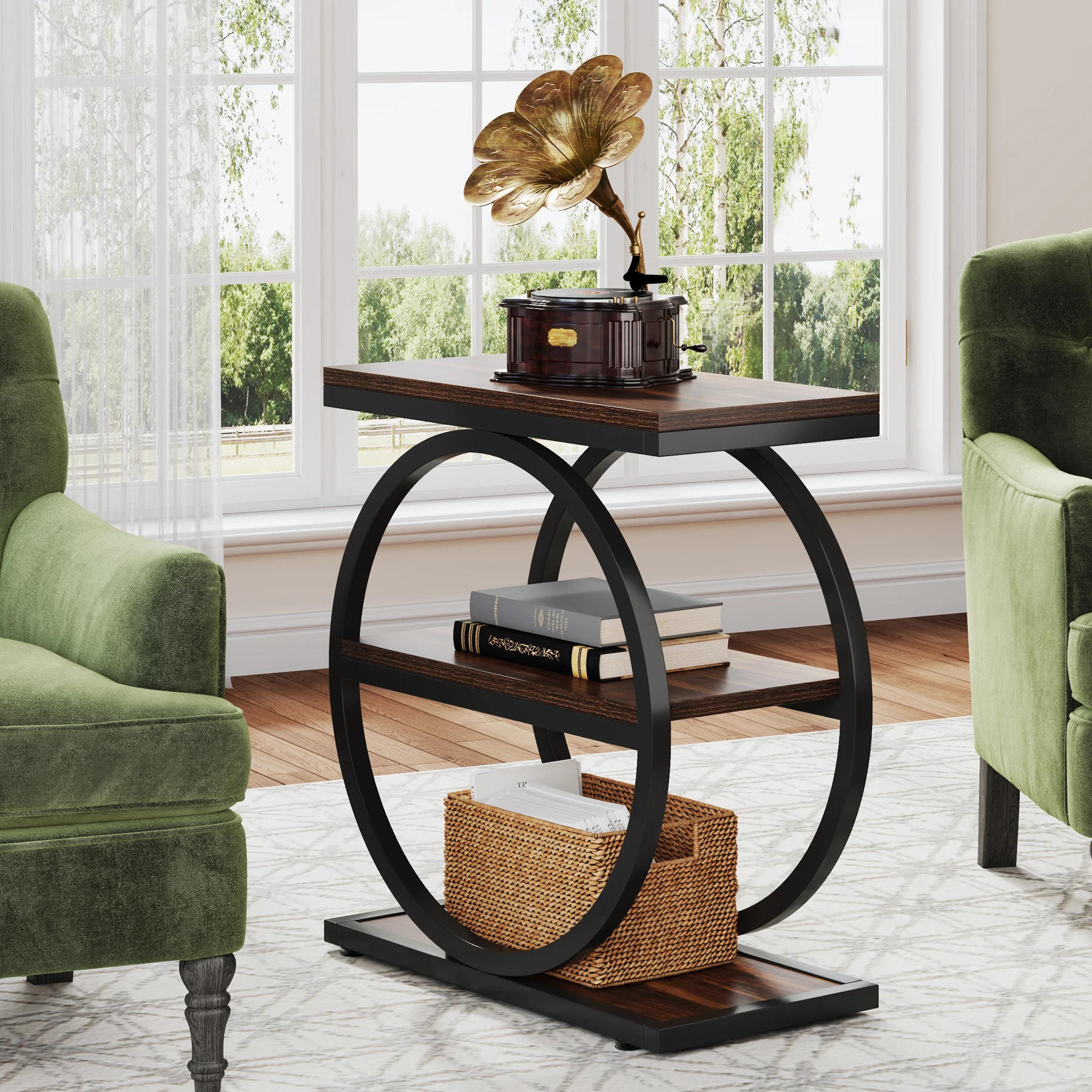Tribe signs Beistell tisch, schmaler Beistell tisch mit 3 Ablage fächern, hölzerner Beistell tisch, industrieller kleiner Sofa-Beistell tisch Image