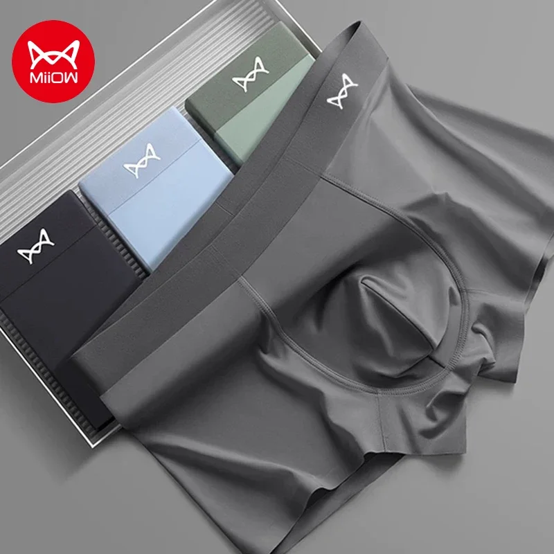 MiiOW 3Pcs Eis Seide Männer Boxer Unterwäsche Sexy Herren Unterhose Graphene Antibakterielle Schlüpfer der Männer Atmungsaktive Boxer Briefs L-5XL Image