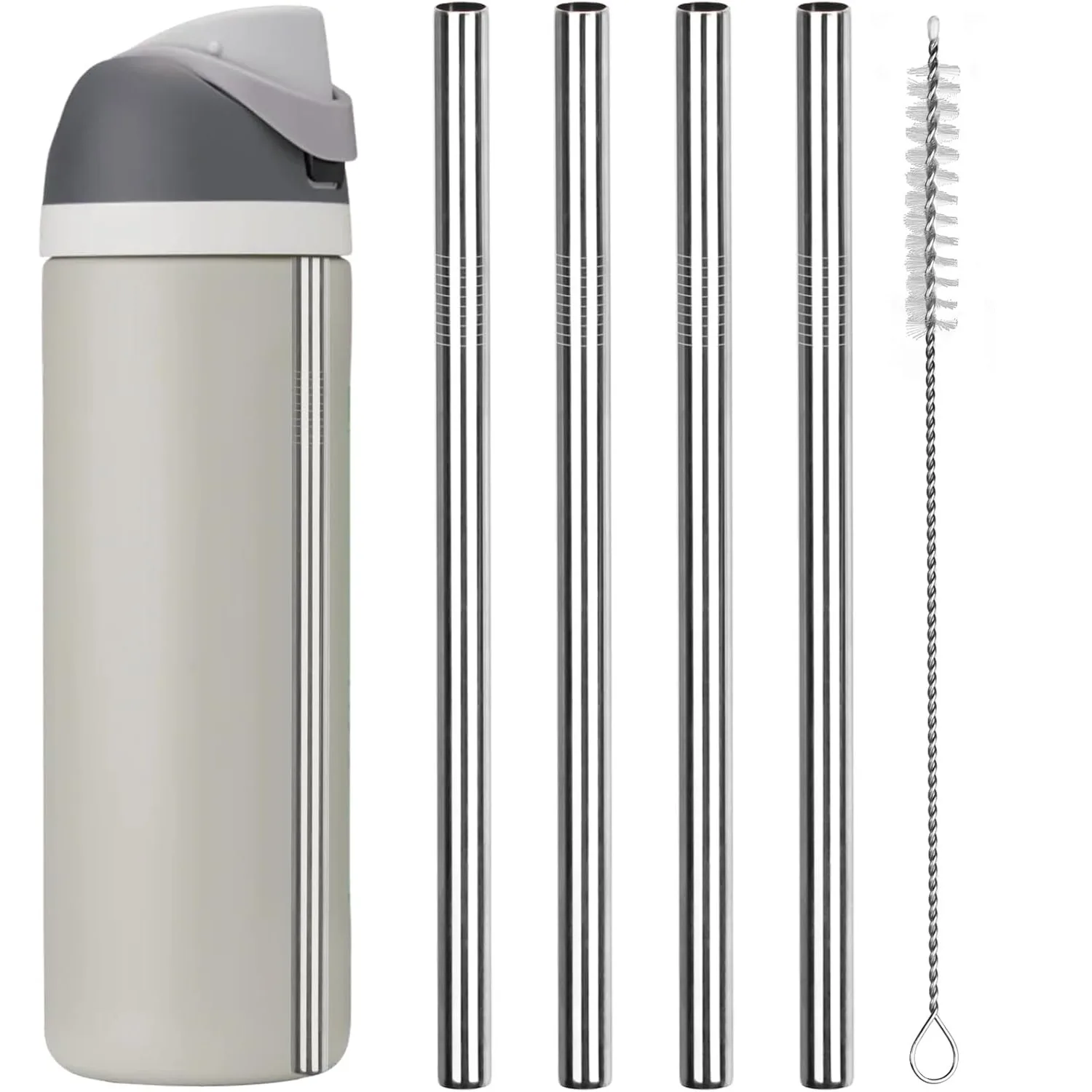 2/4/6 Stück Metall-Ersatzstrohhalme für Owala Wasserflasche 24 oz 32 oz, mit 1 Reinigungsbürste, wiederverwendbare Edelstahlstrohhalme Image