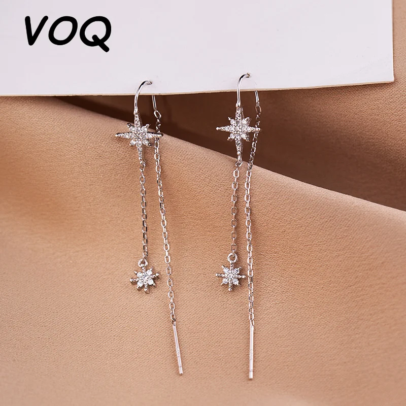 VOQ Silber Farbe Stern Intarsien Zirkon Ohrringe Damen Temperament Lange Quaste Ohrringe Luxus Schmuck Geschenke Image