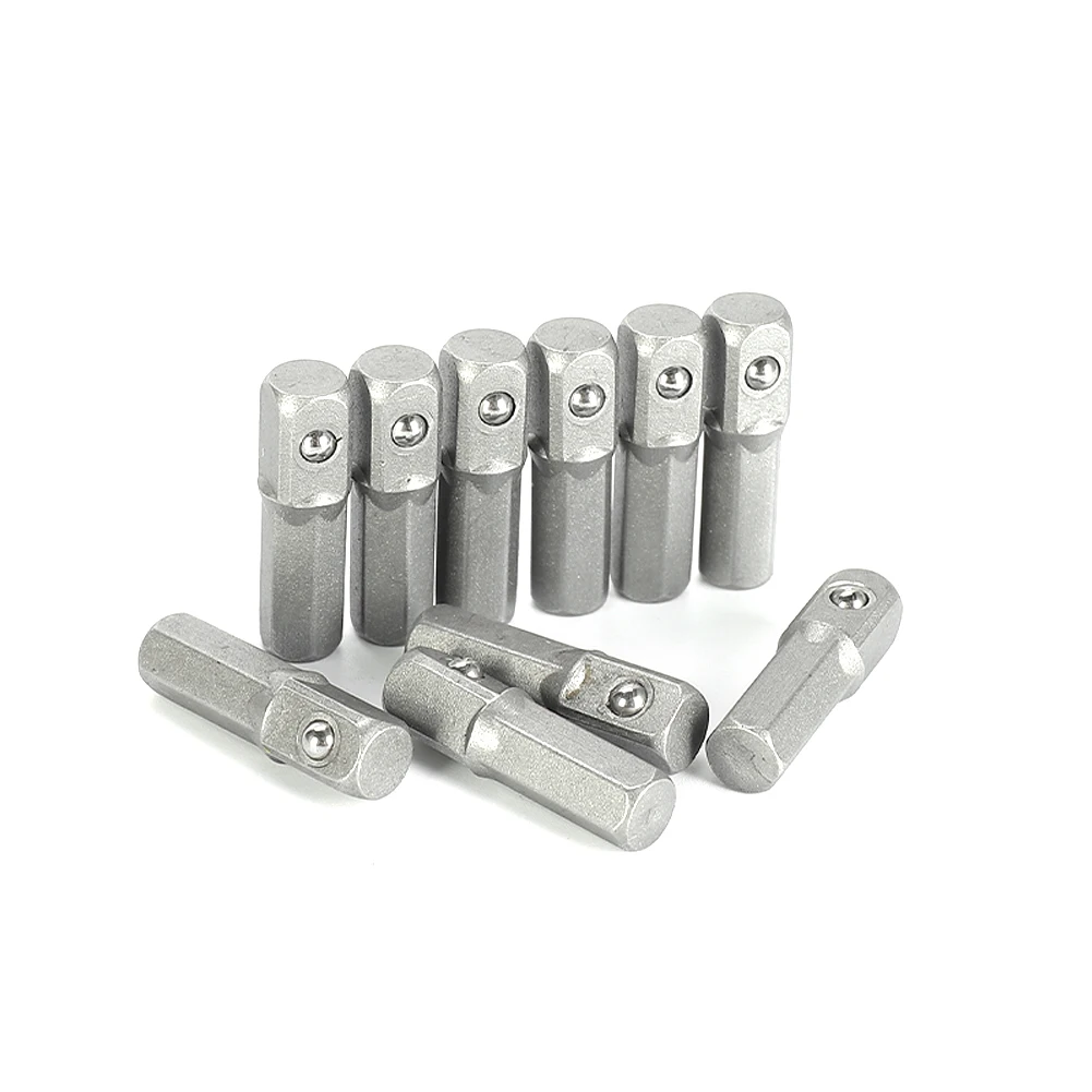 10 Stück 25 mm langer Schlagschrauber-Adapter-Konverter 1/4 Zoll Sechskantschaft auf 1/4 Zoll Vierkantantrieb Sechskantgriff-Adapter-Konverter Bohrwerkzeuge Image
