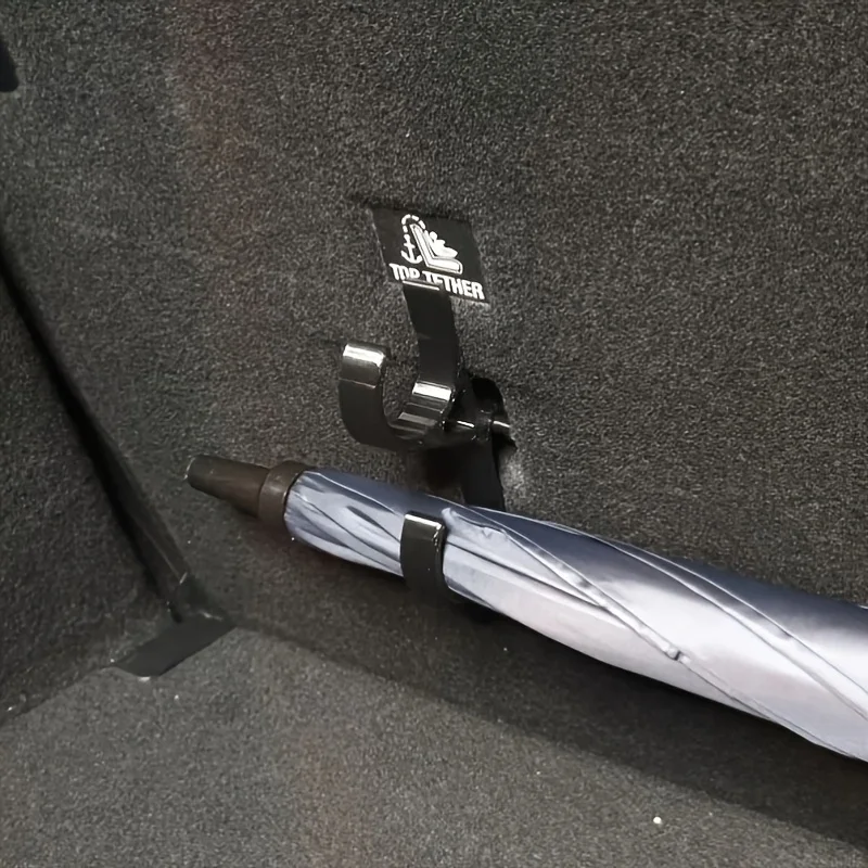 2 Stück Auto-Regenschirmhaken – Kofferraum-Aufhänger, universell für Limousinen mit ohne Bohrinstallation, multifunktionale Aufbewahrungsregale für die Rückenlehne Image