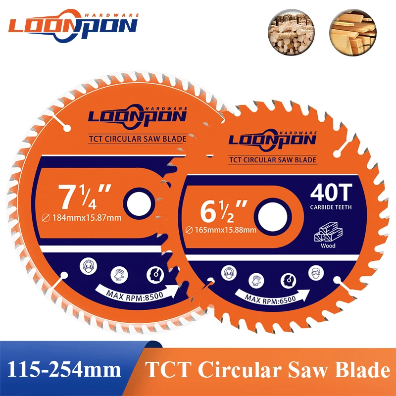 Loonpon TCT Hartmetall-Kreissägeblatt, Radscheiben, Holztrennscheibe, 115 140 165 184 254 mm, Holzbearbeitungs-Sägeblatt Image