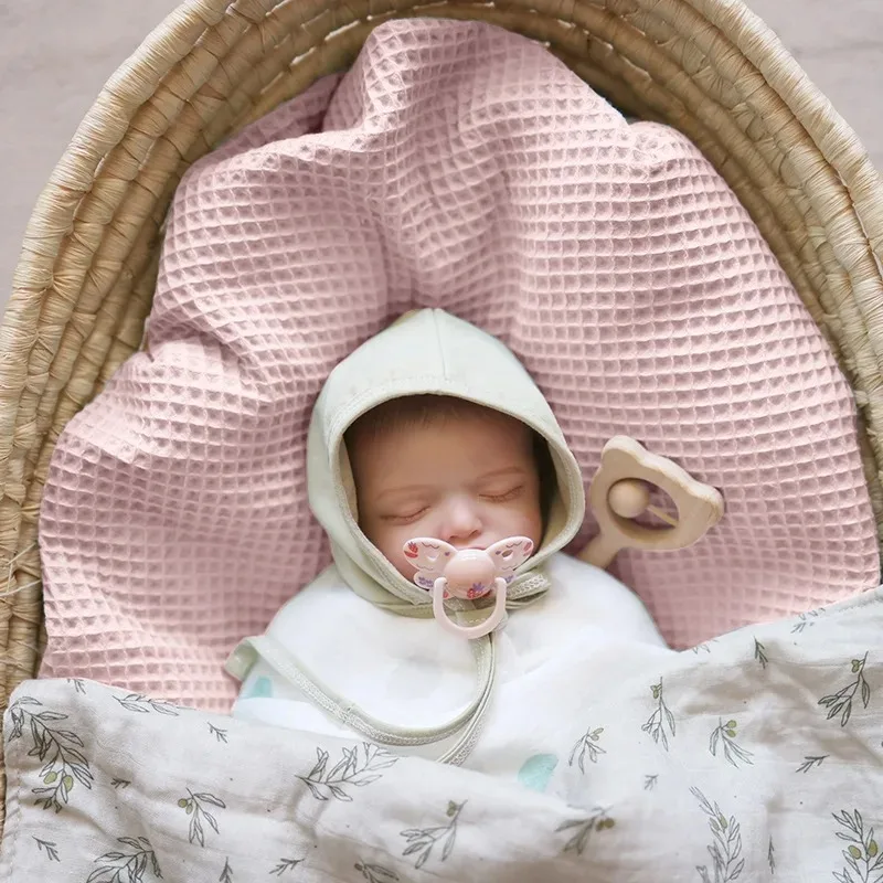 Waffel Baby Decke Sommer Swaddle Wrap Baumwolle Gaze Weiche Baby Decke Kinderwagen Abdeckungen Krippe Quilt Kleinkind Bad Handtücher Image