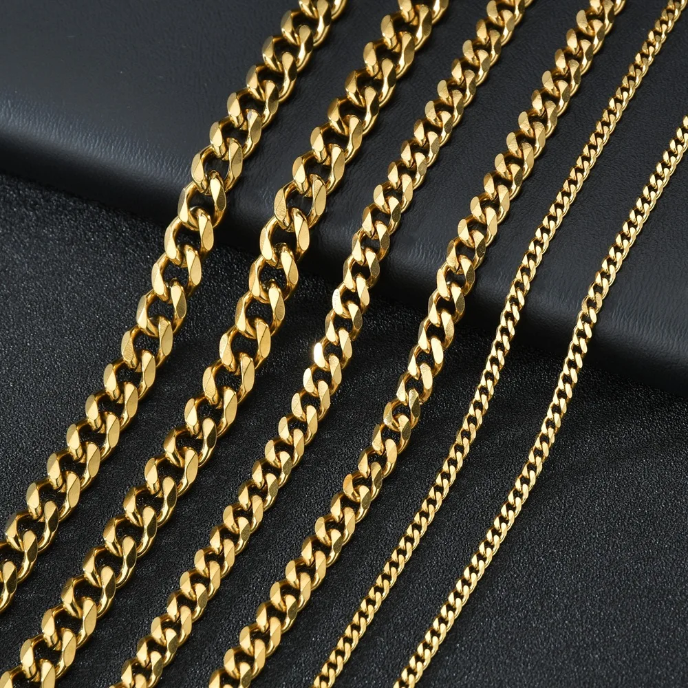 3,5-7 MM Edelstahl Kubanischen Kette Halsketten Für Männer Frauen Gold Farbe Curb Link Kette Punk Mode Schmuck Zubehör 45-70 CM