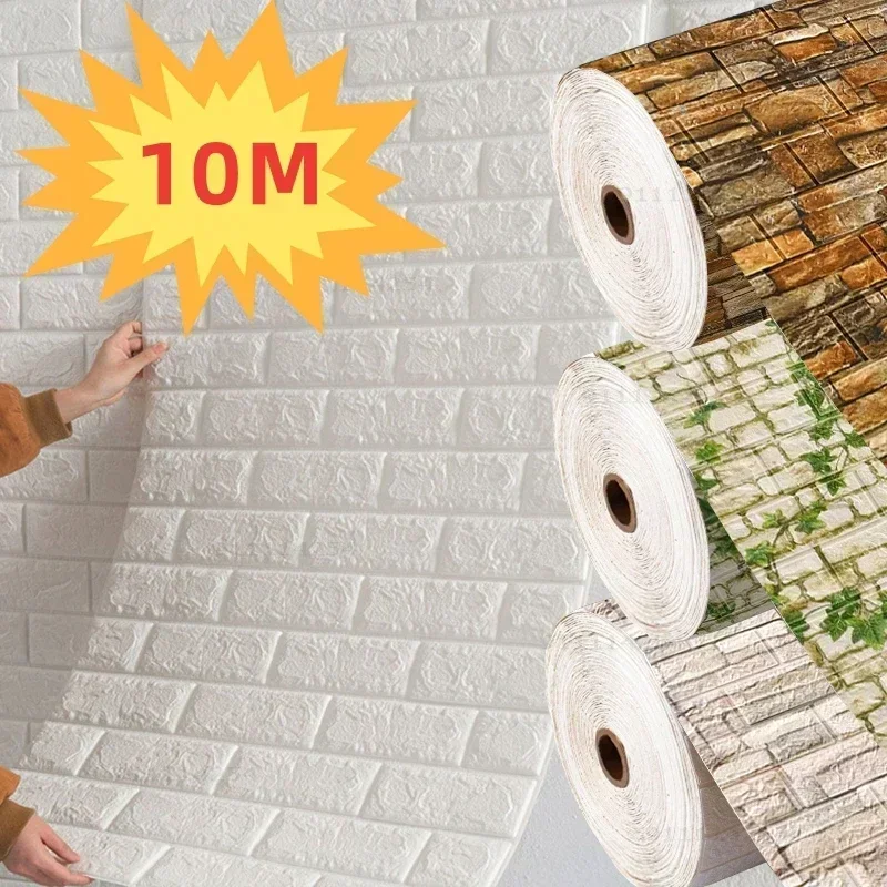 70 cm x 1/3/10 m 3D-Tapete, Dekoration, selbstklebend, antiker Schaumstoff, Ziegelstein-Tapete, Wohnzimmer, Schlafzimmer, wasserdichter 3D-Wandaufkleber Image