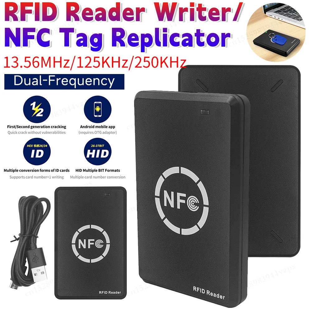 RFID-Kopierer, NFC-Smartcard-Schreiber, Lesegerät, Schlüssel, NFC-Tags, Kartendecoder, 13,56 MHz, verschlüsselte Programm, 125 kHz Karten, Tags, Duplikator Image