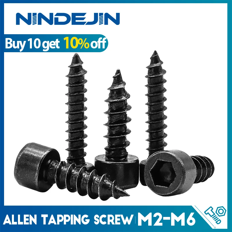 M2 M2,6 M3 M3,5 M4 M5 M6 Sechskant Innensechskant Kopf Selbstschneidende Schraube 8.8 Grade Schwarz Allen Kopf Blechschraube für Lautsprecher Image