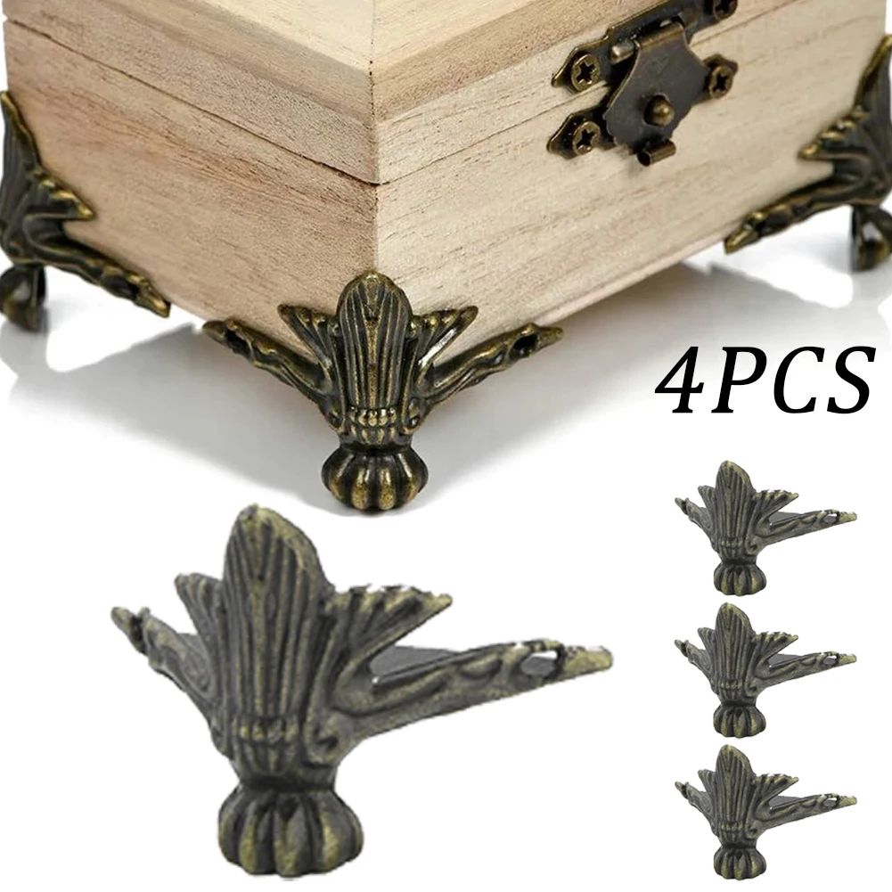 4PCS Antike Eckenschutz Messing Schmuck Truhe Box Holzkiste Dekorative Füße Bein Metall Eckenschutz Hardware Halterung