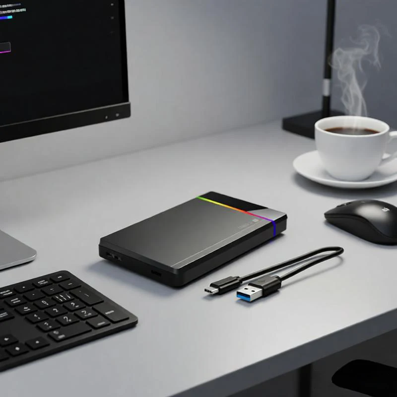 U25N 2,5-Zoll Typ-C werkzeugfreies, tragbares Festplattengehäuse mit RGB-Kühlindikatorlicht, geeignet für Mobiltelefone, Computer usw. Image