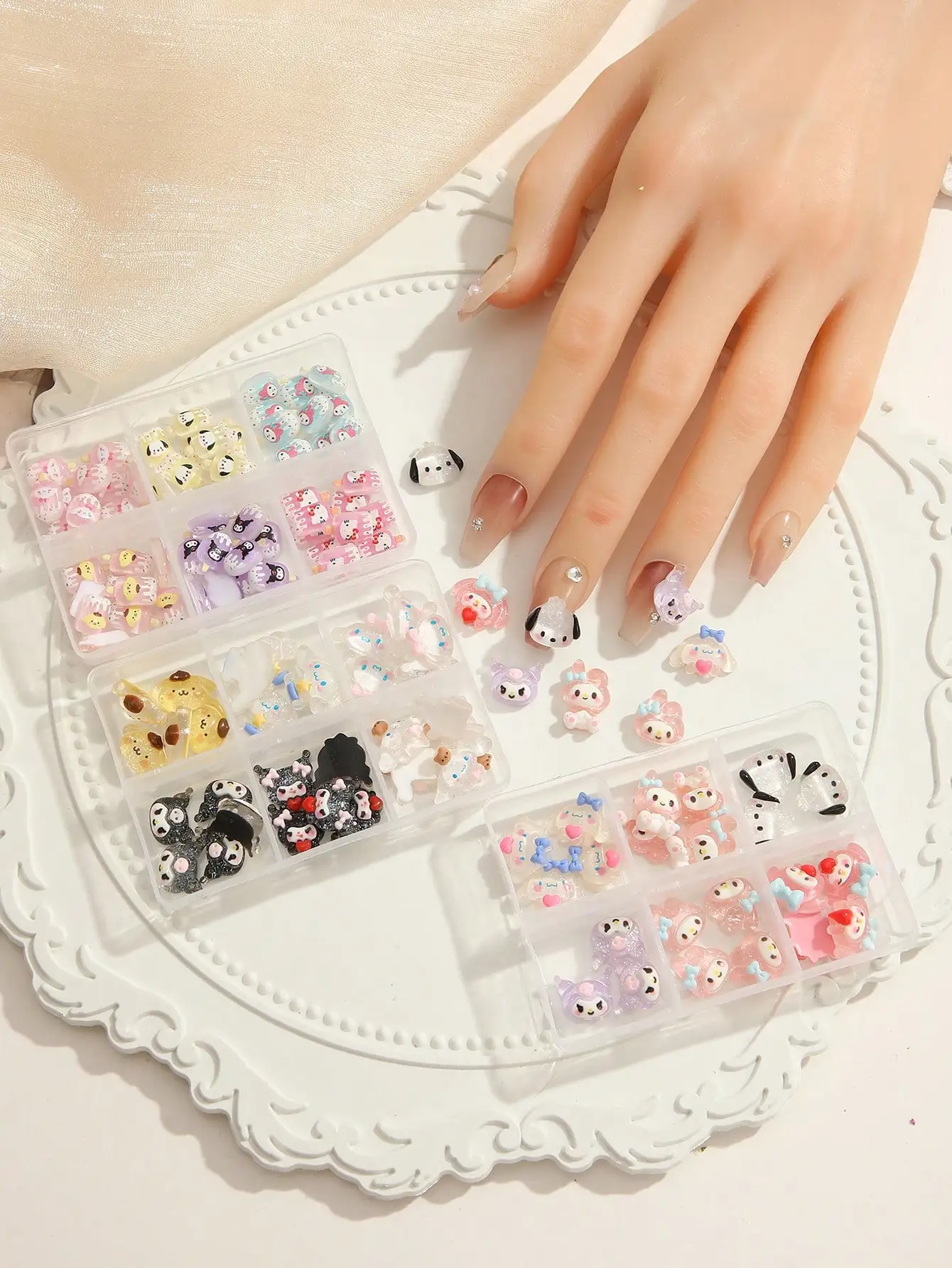 30/60 Stück Kawaii Mixed Design Harz Nagel Charms Lange Nail Art Zubehör mit Harzdekorationen mit flacher Rückseite für eine stilvolle Maniküre Image
