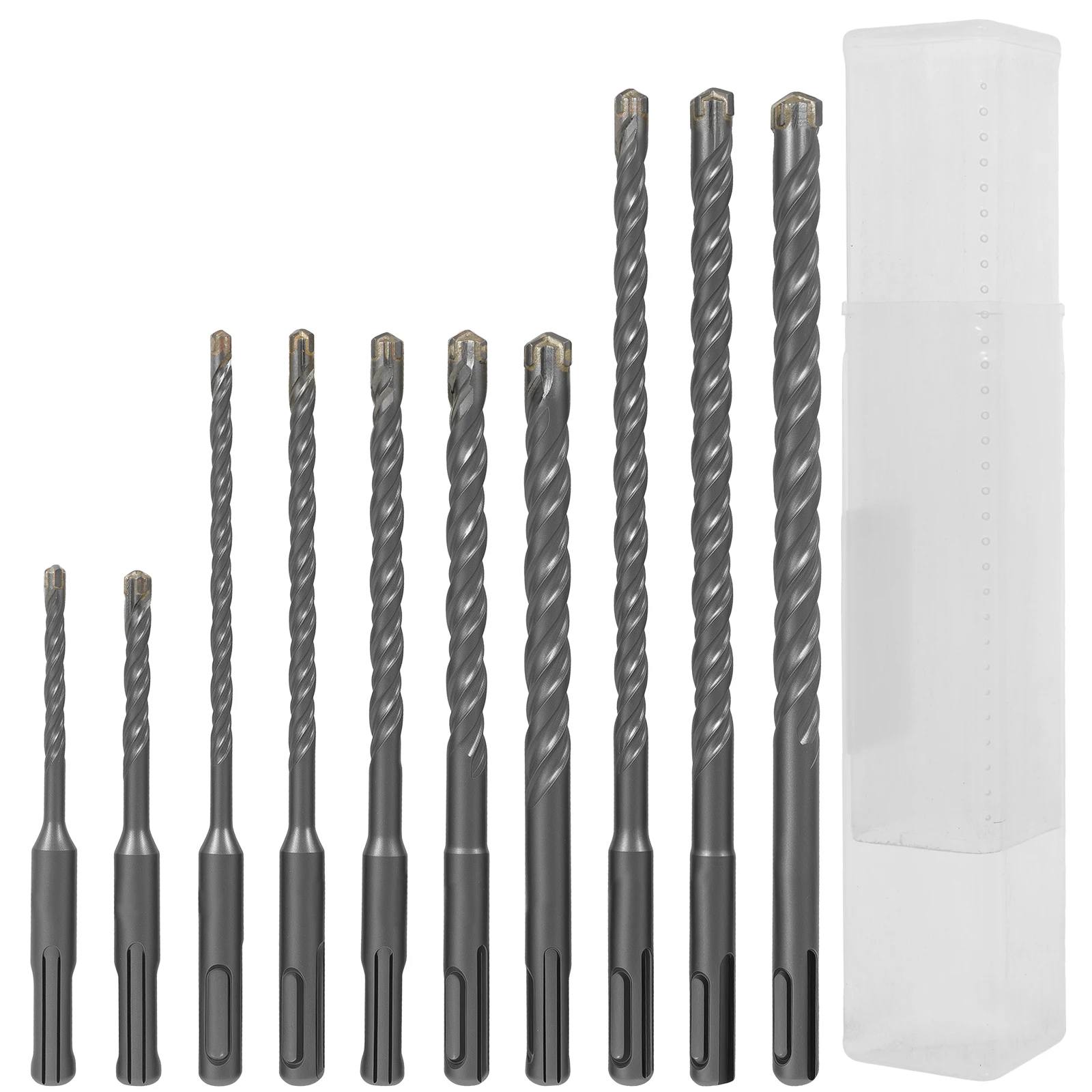 10-teiliges SDS Plus Hammer-Schlagbohrer-Set, 5 mm bis 12 mm, Hartmetall-Bohrhammer, einfach zu verwenden für Stein, Beton, Granit Image