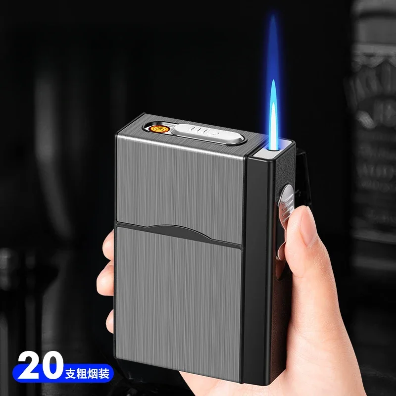 USB 3-in-1 multifunktionales Gas-Elektro-Zigarettenetui-Feuerzeug kann 20 Zigaretten aufblasbares Zigarettenetui aus Metall im Großhandel halten Image