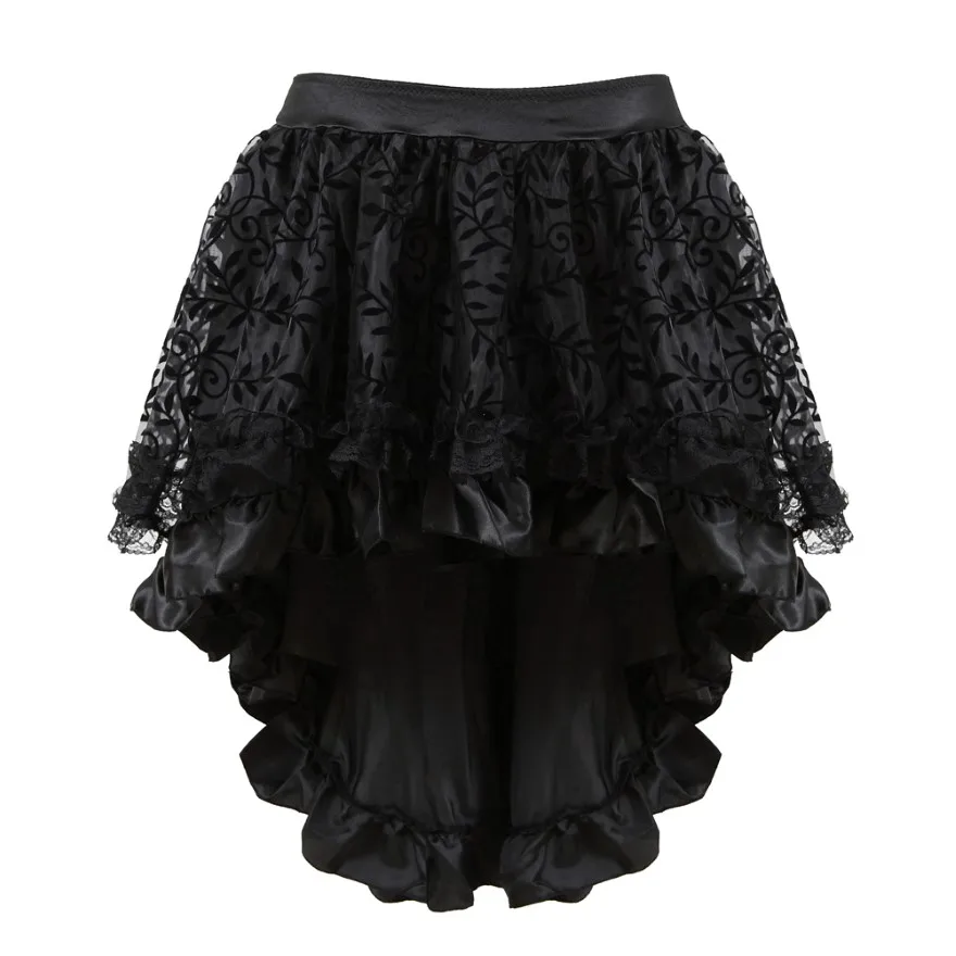 Frauen Gothic Floral Spitze Gekräuselten Rock Asymmetrische High Low Rock Steampunk Pirate Röcke Halloween Kostüme Plus Größe