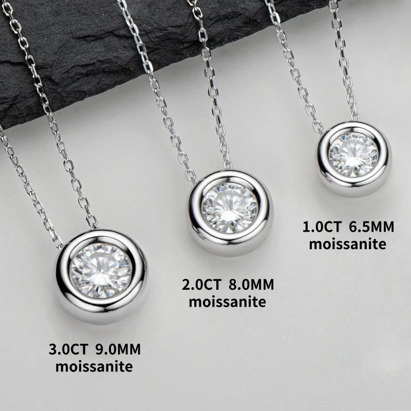 1ct 2ct 3ct D VVS1 Lünette Moissanit Blase Anhänger Halskette für Frauen Männer 100% 925 Silber 18K Roségold vergoldet Edlen Schmuck Geschenk Image