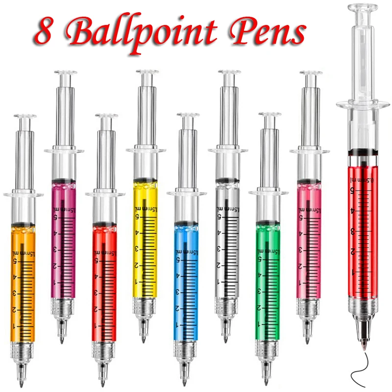8 Stück Neuheit Spritze Kugelschreiber Niedliches Briefpapier Krankenschwester Stift Kugelschreiber 0,5 mm Kugelschreiber Image