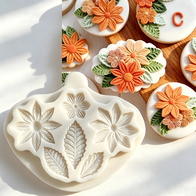 Blumen und Blätter Silikon-Zuckergussform Schokoladen-Cupcake-Backform Fondant-Kuchen-Dekorationswerkzeuge Image