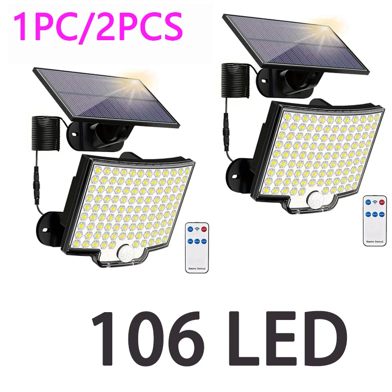 106LED Solar Außen Lichter Motion Sensor Fernbedienung Wand Flut Lampe Sicherheit Wasserdichte Terrasse Garten Garage Zaun Pathway Beleuchtung Image