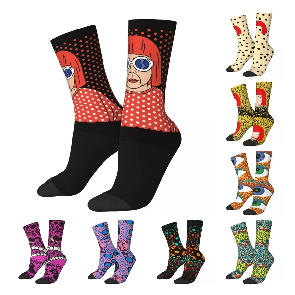 Verrücktes Design Yayoi Kusama Anime Fußball Socken Polka Pop ästhetische Polyester lange Socken für Frauen Männer rutsch fest Image