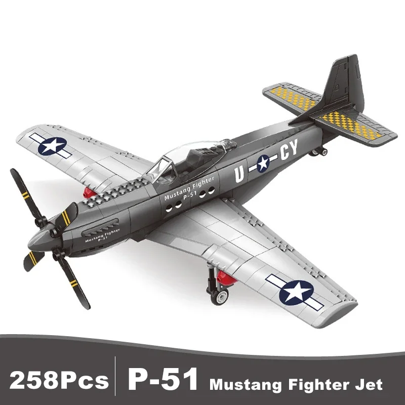 Militär USA P-51 Mustang Kampfjetze Modell Bausteine Technische Flugzeug Flugzeug MOC Waffen Ziegel Spielzeug für Erwachsene Geschenke