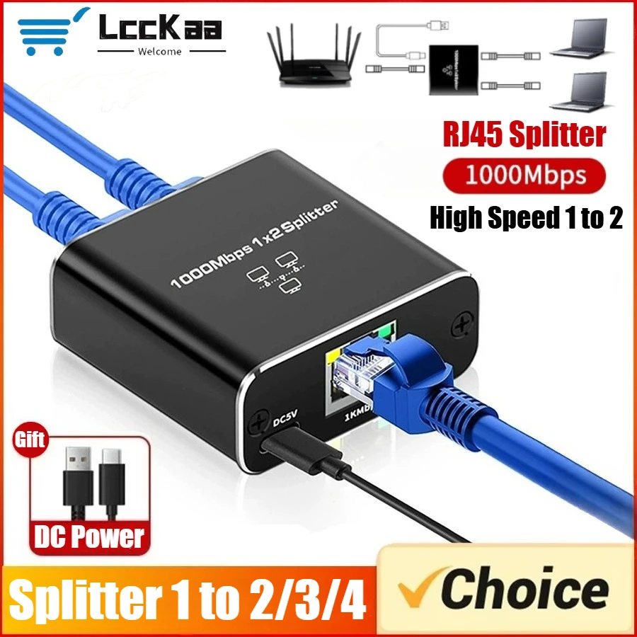 LccKaa 1000 Mbit/s RJ45 Splitter 1 bis 2/3/4 Adapter Netzwerk Splitter Kabel Extender Gigabit LAN Stecker für PC Laptop TV Router Image