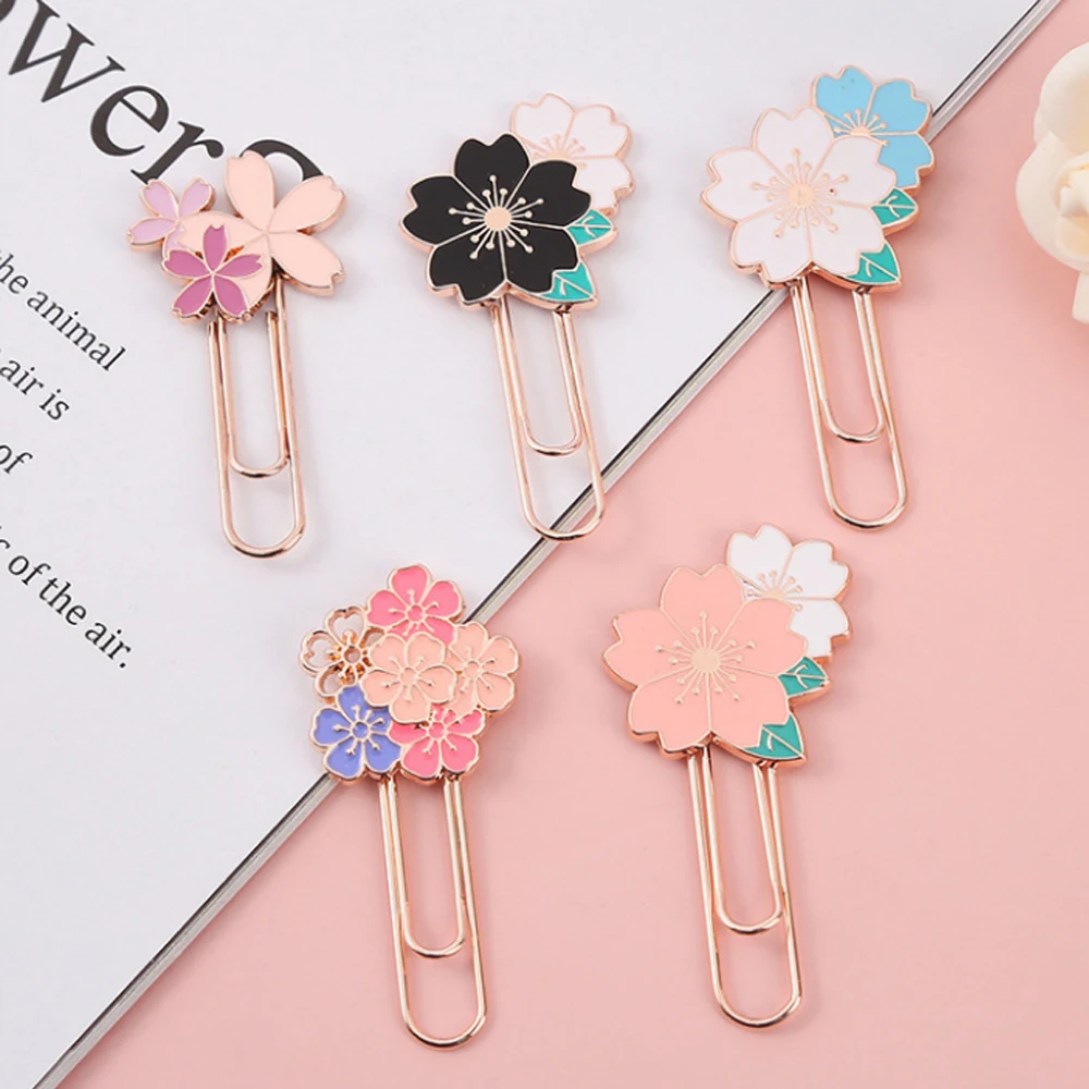 1 Stück rosa Sakura-Blumen-Lesezeichen aus Metall, exquisite Kirschblüten-Büroklammer
