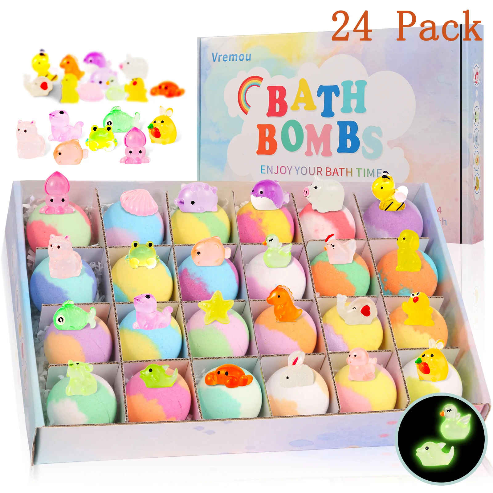 15er-Pack/24er-Pack Badebomben für Kinder mit Überraschung im Inneren, Natürliche Organische Sprudelnde Badekugeln für Mädchen und Jungen Image