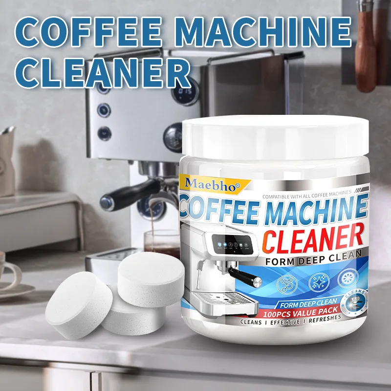 100 Tabletten Kaffeemaschinen-Reinigungstabletten, Kaffeemaschinen-Entkalkungsmittel für die Haushaltsreinigung, Waagenreinigung von Kaffeemaschinen Image