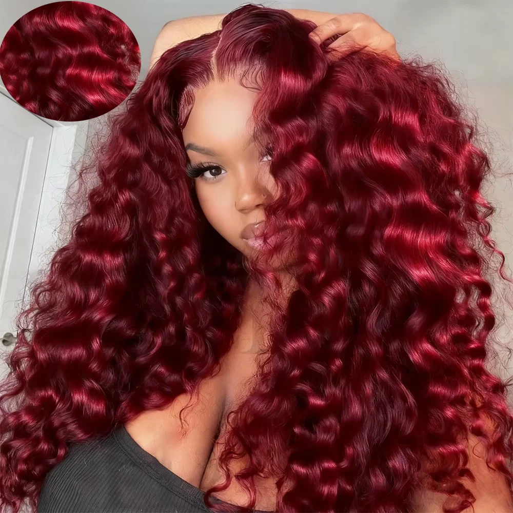 Tiefwelle # 99J Burgunderrote 13x6 HD Lace Frontal Perücke Echthaar 13x4 Lockige Transparente Lace Front Perücke Brasilianische Echthaarperücke Image