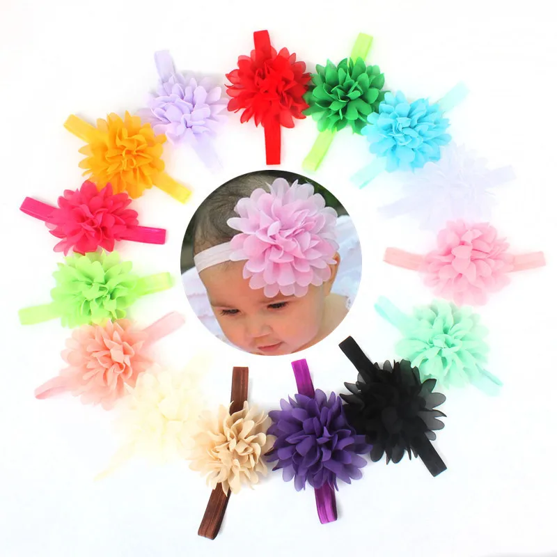 13 Farben Kinder Sommer Süßigkeiten farbige Blume Kopftuch Nylon Baby elastische Stirnband Mädchen Kopf bedeckung Haarschmuck Geschenk Image