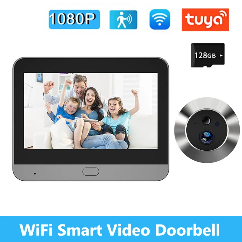 4,3 zoll Tuya Smart Türklingel Mini Digitale Guckloch Auge Viewer WiFi IR PIR Erkennung Nachtsicht 1080P Türklingel tür Kamera Image