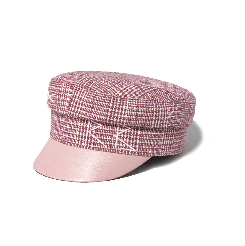 Größe S-XL Patchwork Flache Rosa PU Leder Krempe Militray Caps Baker Boy Hut Frauen Newsboy Caps Image
