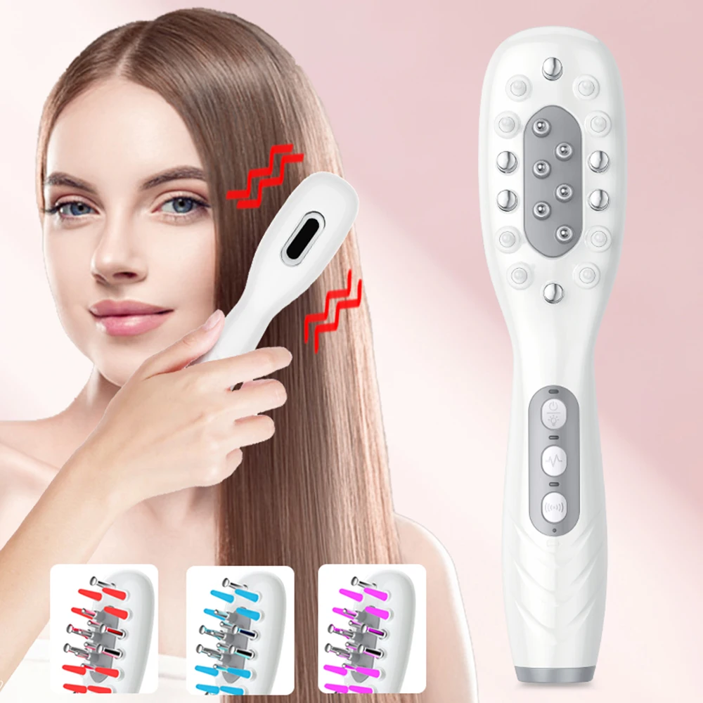 Elektrischer Haarwachstumskamm, Ölapplikator, rot, blau, LED, Vibrationskopf, Massagebürste, Kamm, EMS, stimuliert die Kopfhaut, Anti-Haarausfall Image